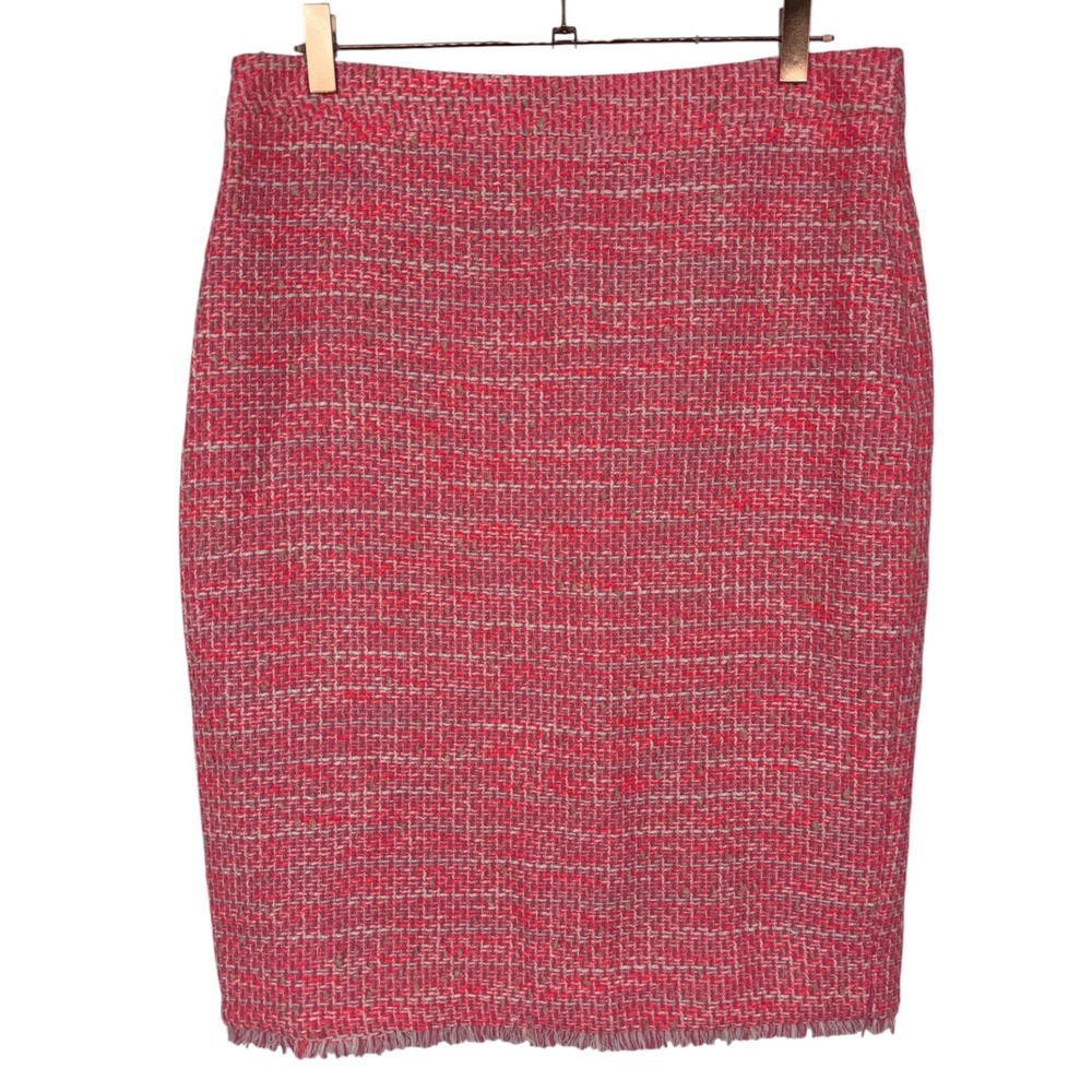 J.Crew Women's Tweed Fringed Pencil Skirt Pink Size 10 Preppy Old Money Career